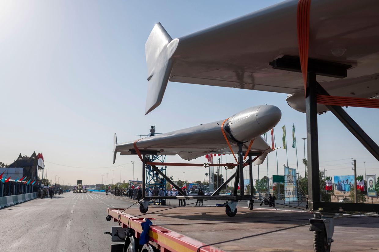Shahed-136s, an Iranian-made unmanned aerial vehicle (UAV), in the south of Tehran, Iran, on Sept. 21, 2024.