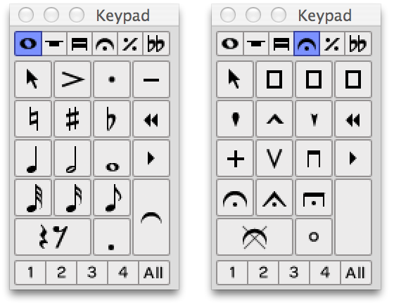 Screenshot of Sibelius keypad toolbar