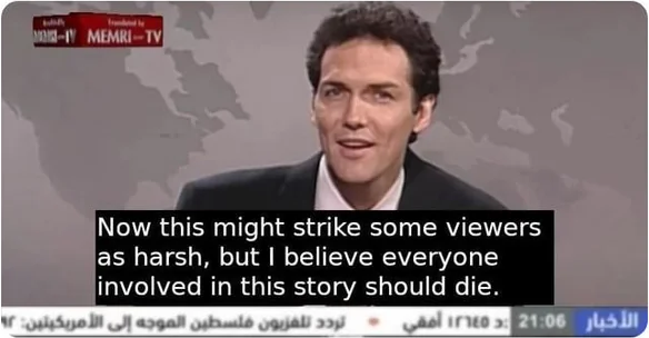 memritv screenshot with caption Now it might strike some viewers as harsh, but i believe that everyone involved in this story should die