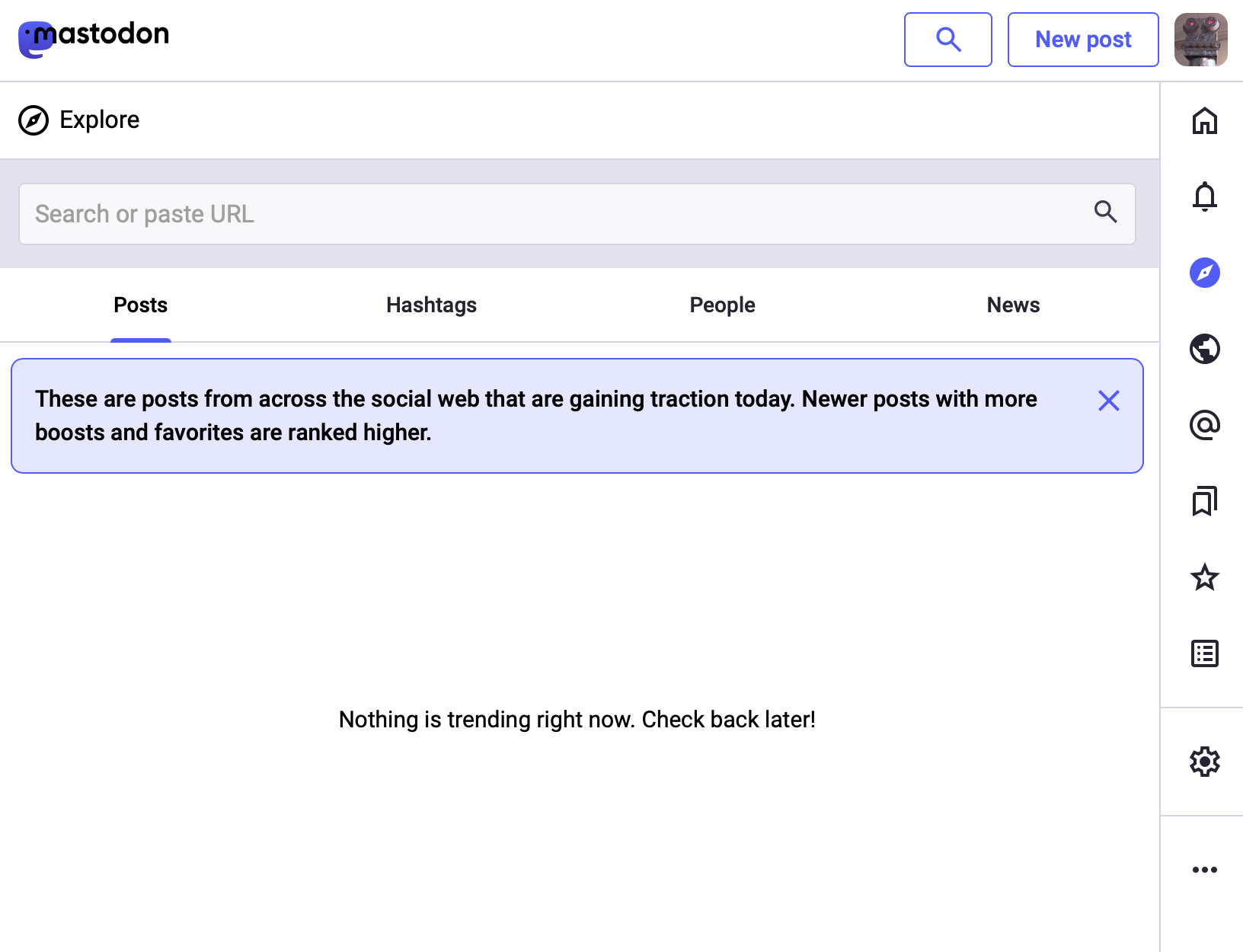 "Nothing is trending right now. Check back later!"
