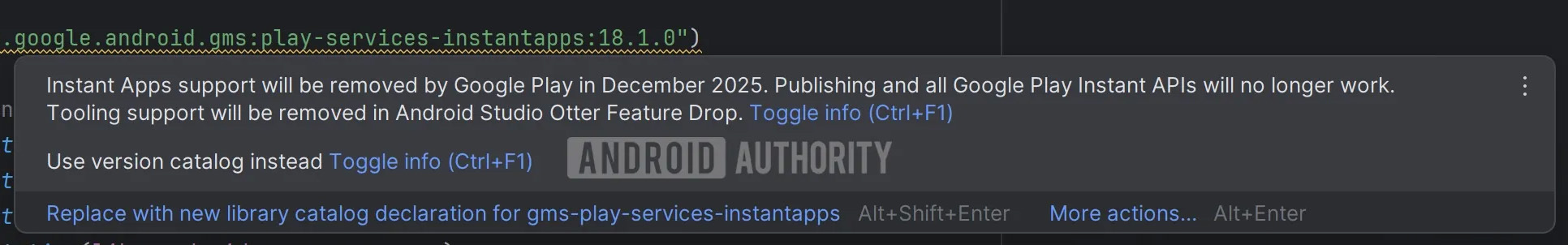 Instant apps notice