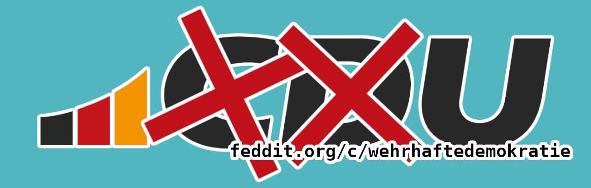 Das Bild zeigt den Schriftzug CDU mit deren Logo, wobei das C und D durchgestrichen ist. Ein Verweis auf die WehrhafteDemokratie Geimschaft auf feddit.org befindet sich unten rechts im Bild.