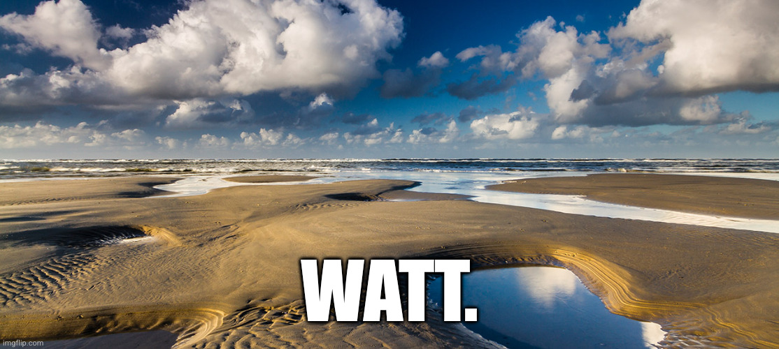 Picture of the Northern German tidal flats. Bottom text:  "Watt."