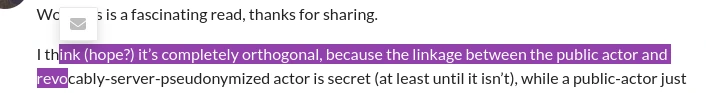 A clipping of a paragraph with some of the text selected and a box with an email icon above the selected text, obscuring the text underneath it.