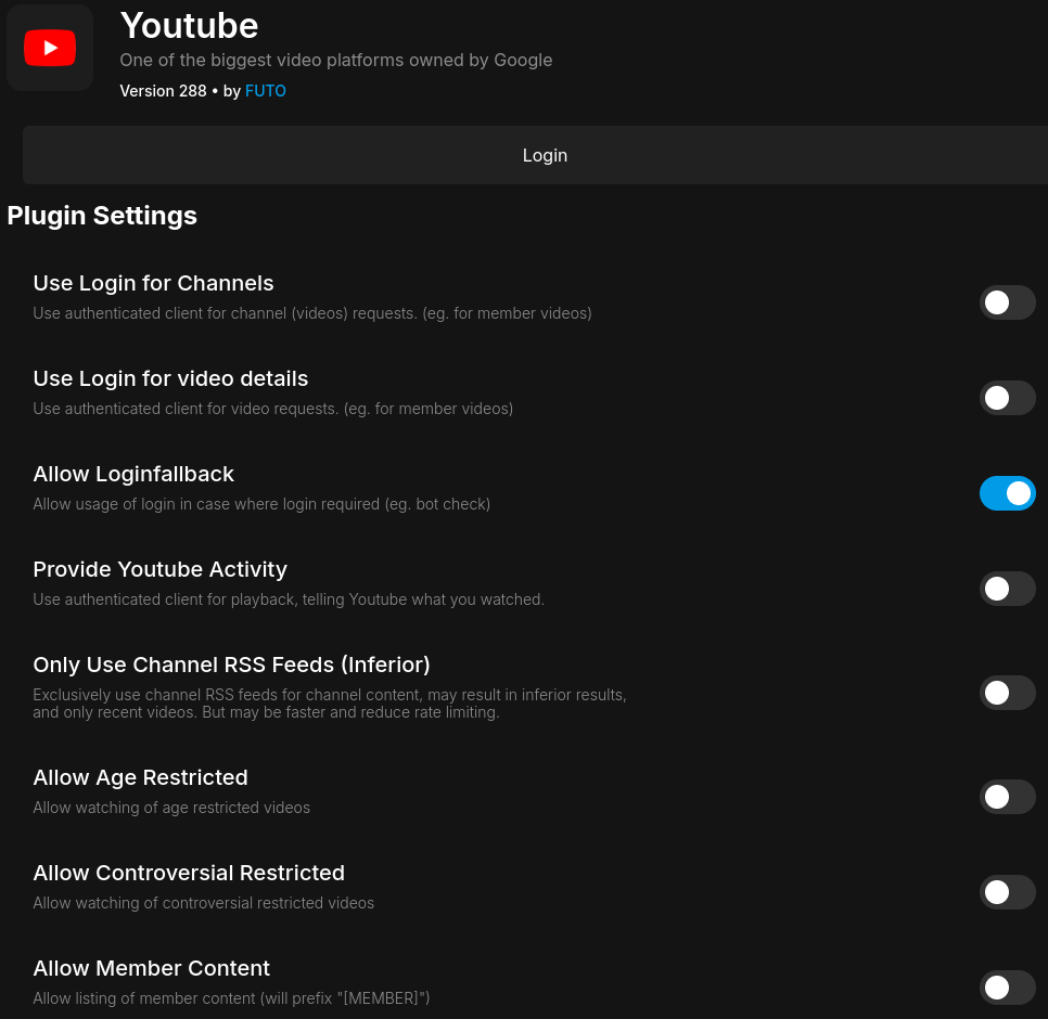 Youtube plugin preferences