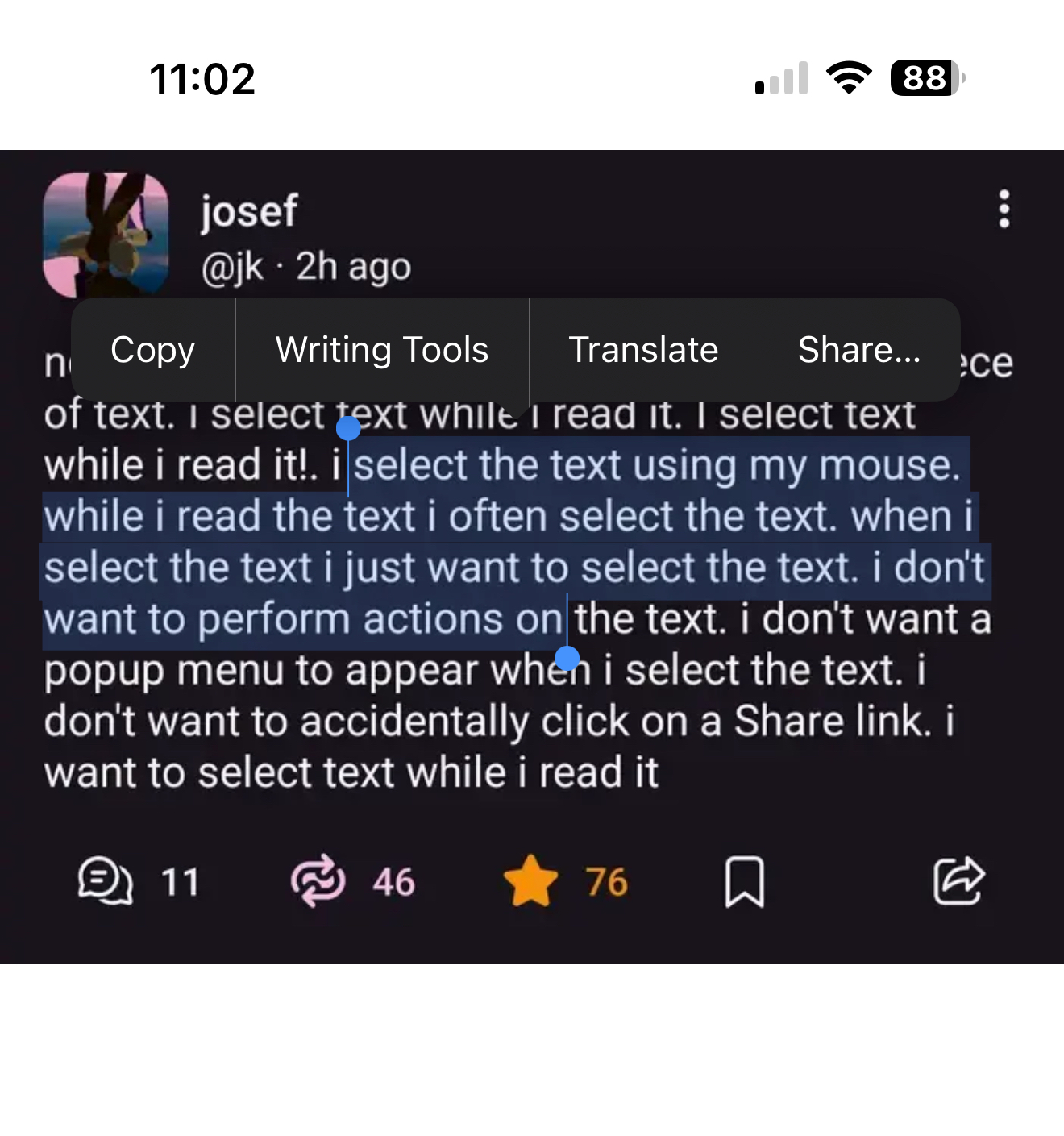 A snapshot of the op image with some text selected.