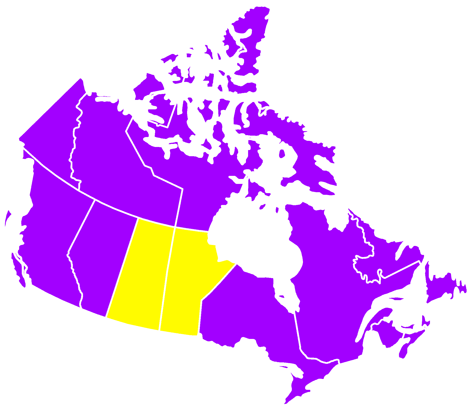 Map of Canada with Manitoba and Saskatchewan highlighted