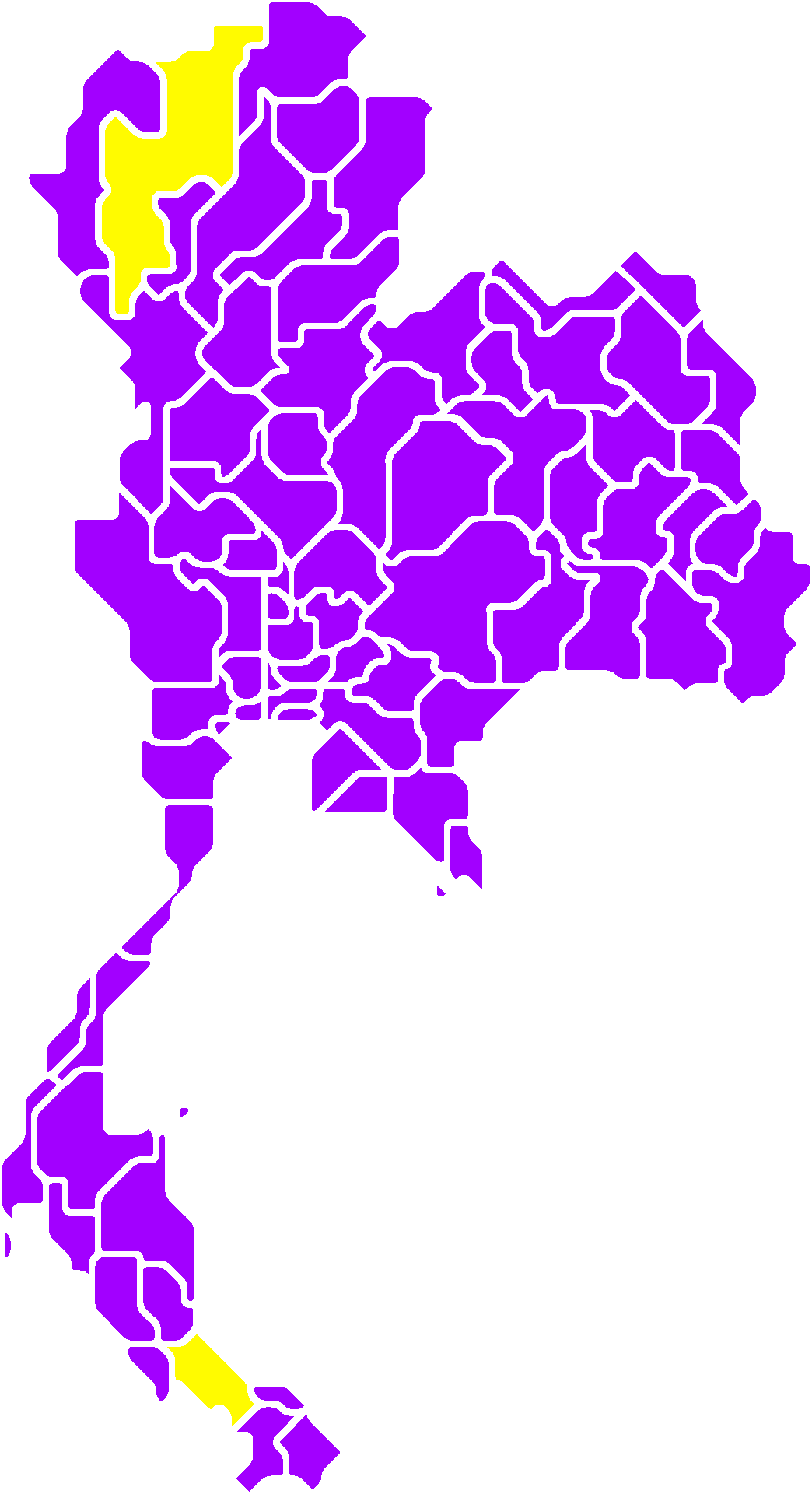 Map of Thailand with Chiang Mai and Songkhla highlighted