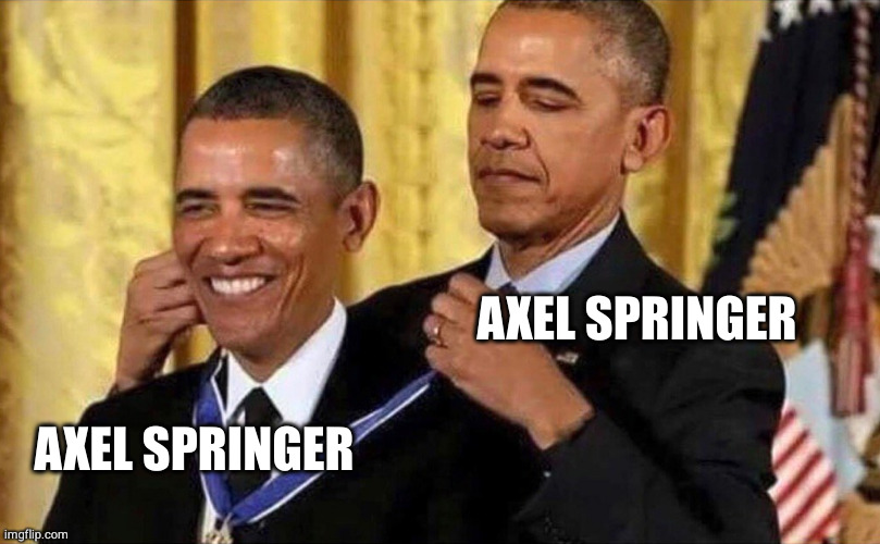Meme of Axel Springer awarding a medal to Axel Springer