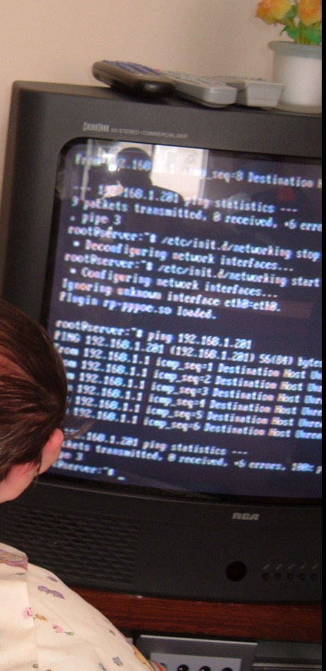 CRT tv with a linux console doing some networking stuff