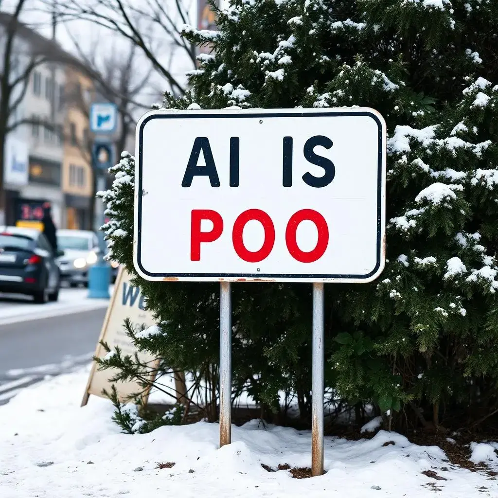 Image with seed 630506846 generated via AI Horde through @aihorde@lemmy.dbzer0.com. Prompt: a sign saying AI IS POO