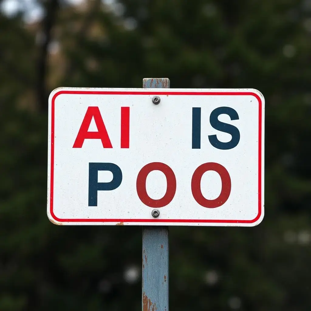 Image with seed 790428419 generated via AI Horde through @aihorde@lemmy.dbzer0.com. Prompt: a sign saying AI IS POO