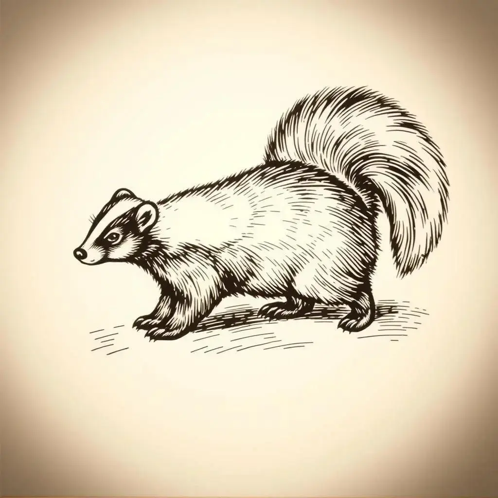 Image with seed 3406603111 generated via AI Horde through @aihorde@lemmy.dbzer0.com. Prompt: An engraving of a skunk.  