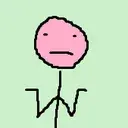 A crudely drawn pink person shrugging 