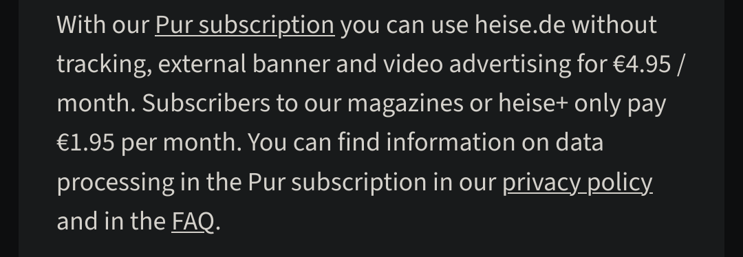 A popup saying that I need to pay to browse without tracking
