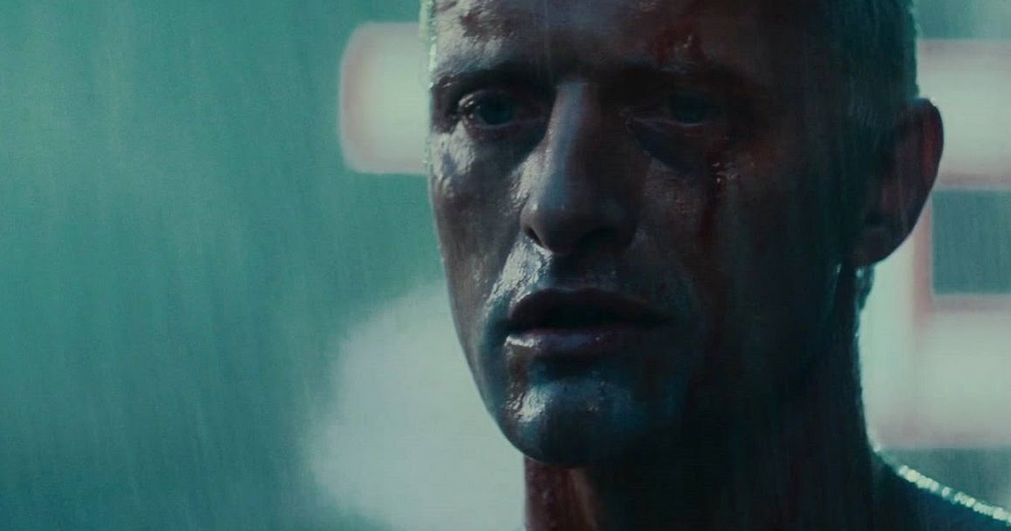 screenshot of Roy Batty (Rutger Hauer) in the 1982 film Blade Runner, during his "Tears in rain" monologue. (no text)