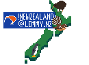 pixel map of NZ with !newzealand@lemmy.nz and kiwi, pīwakawaka, and kororā birds