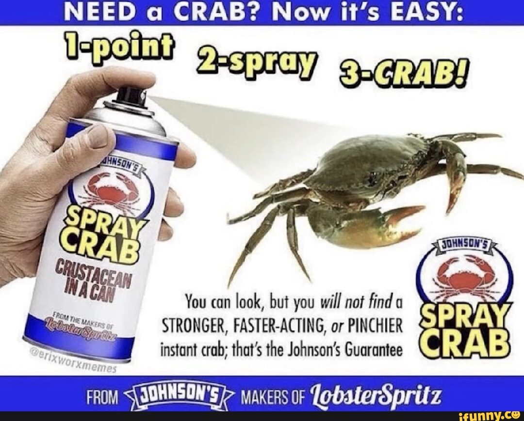 Parody advertisement for an aerosol crab product