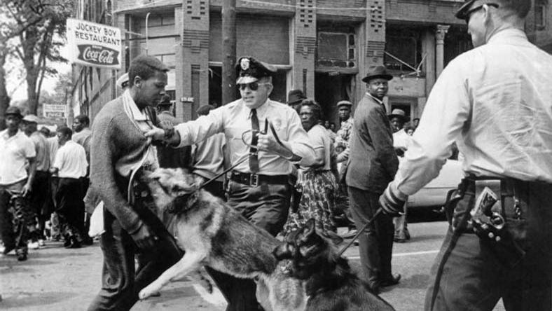 Police using dogs to attack 