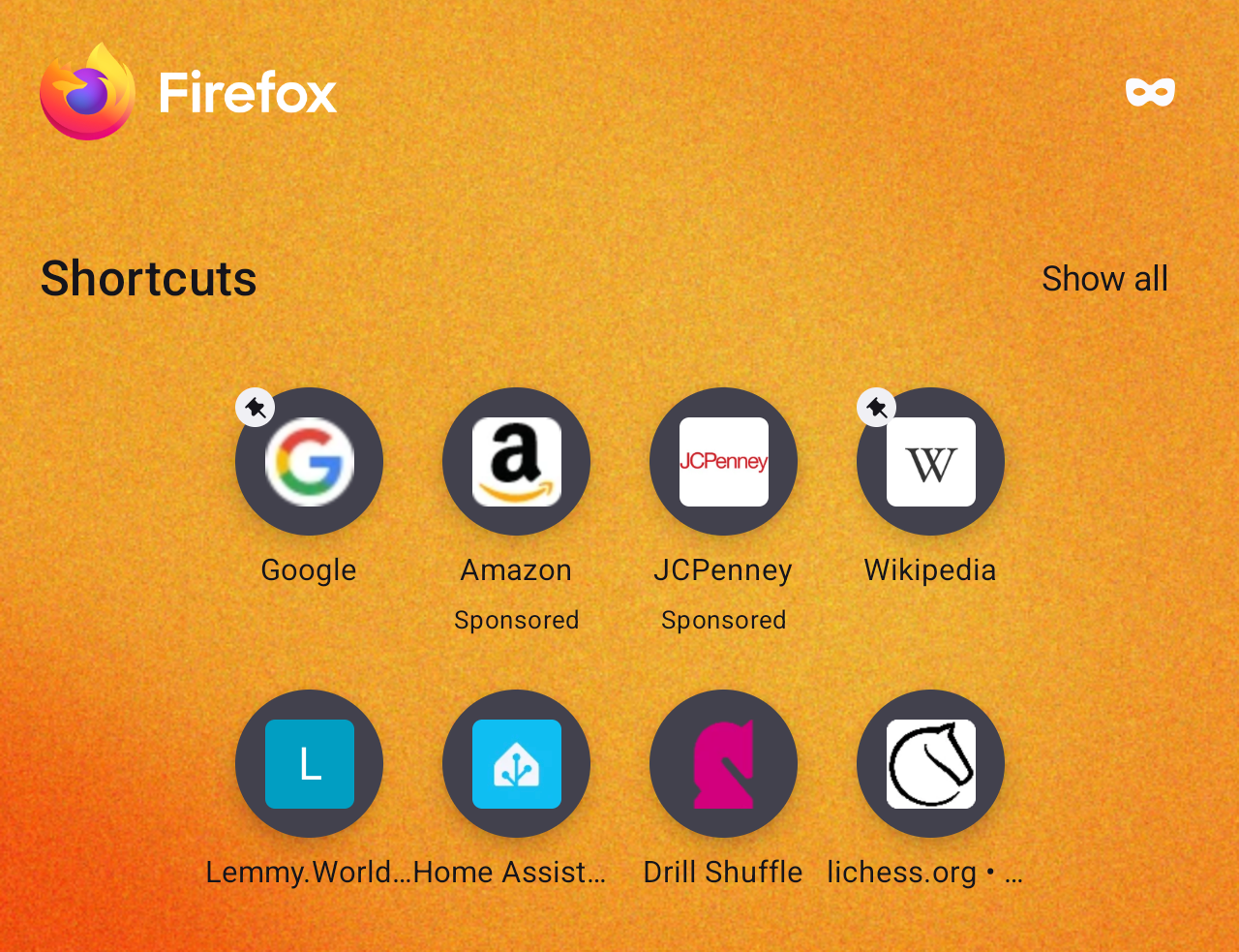 Firefox's sponsored links in the new page.