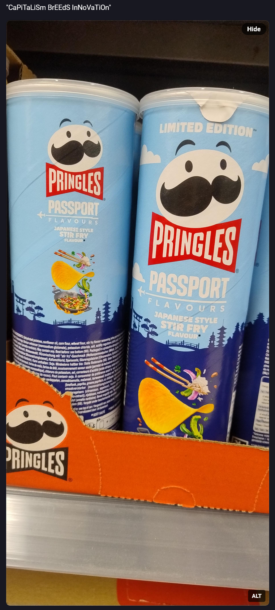 A Pringles flavour called "Japanese style stir-fry"