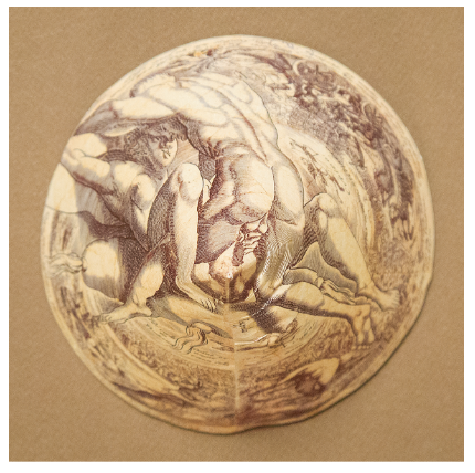 the anamorphosis shows two people having sex, with their genitals in full view