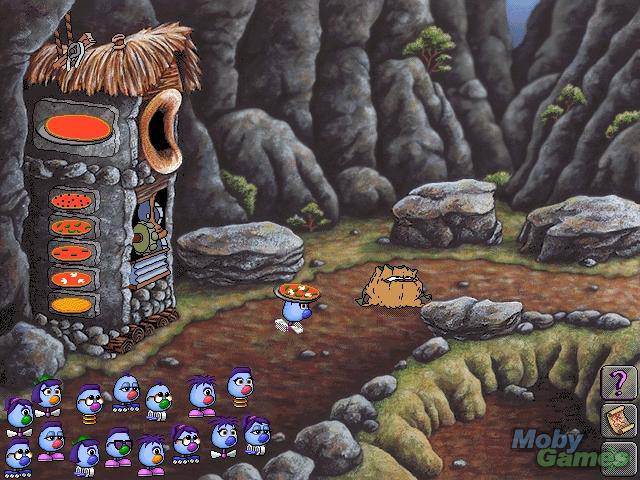Screenshot from Zoombinis showing a pizza-making minigame