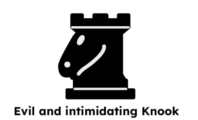 a chess piece that looks like a combination of a light and a rook, captioned “evil and intimidating knook”