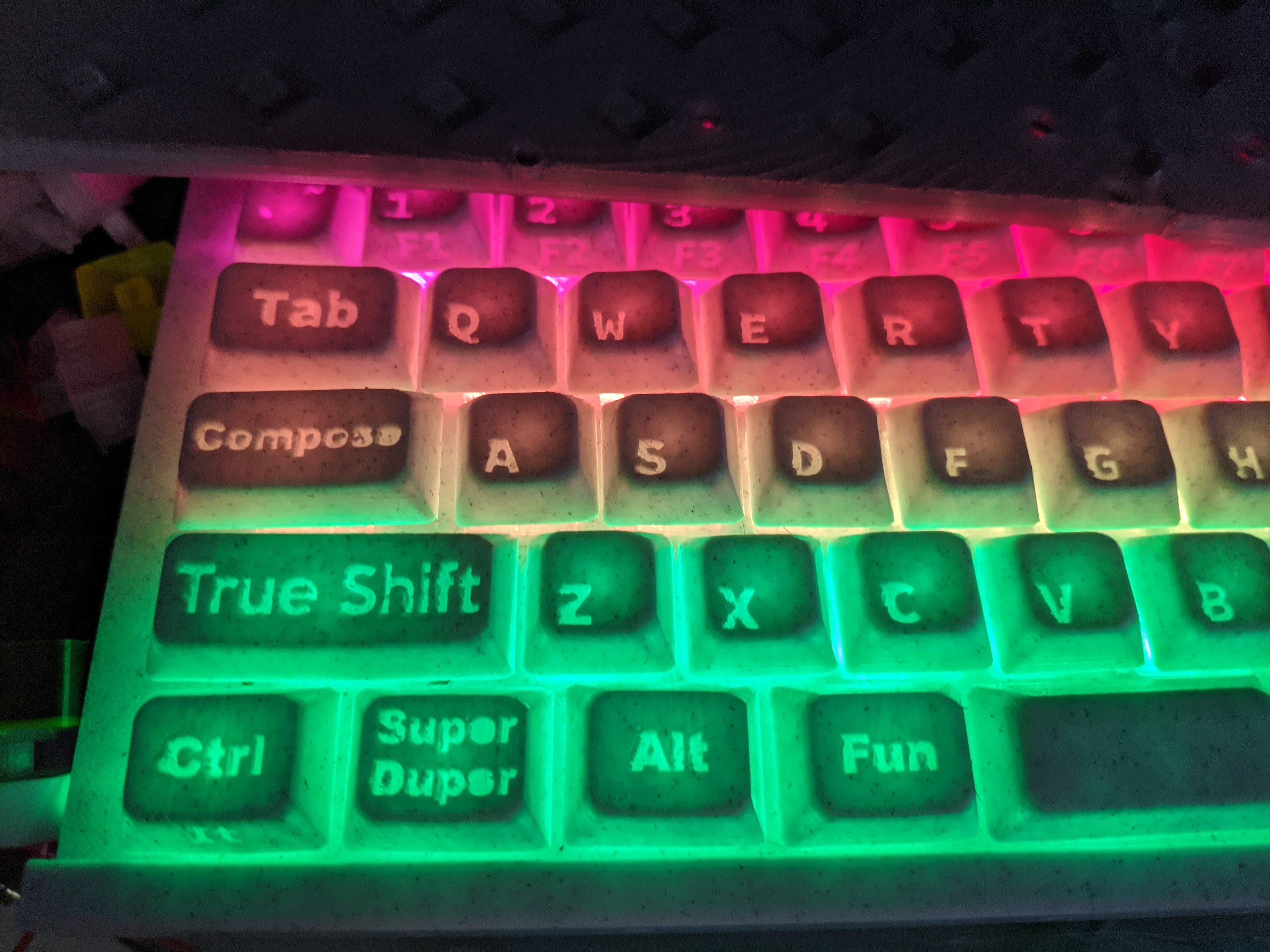 Riskeyboard 70 analog hall effect keyboard left side showing the Fun key