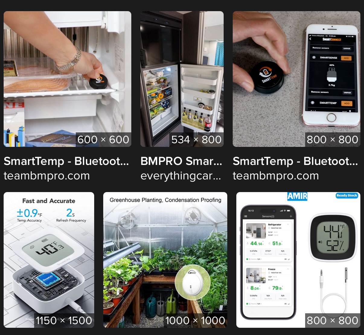 Bluetooth temperature sensors used in refrigerators - image search screenshot