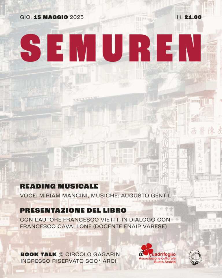 Locandina dell'evento - “Semuren” di Francesco Vietti | BookTalk e reading musicale | Circolo Gagarin & Il Quadrifoglio