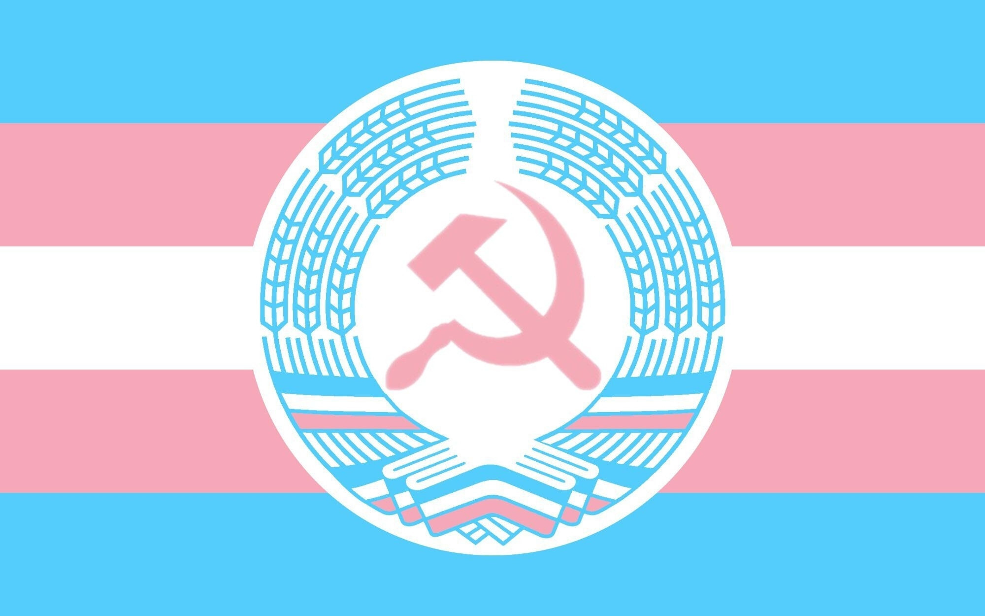 Trans flag with communist emblem, also colored in trans colors.